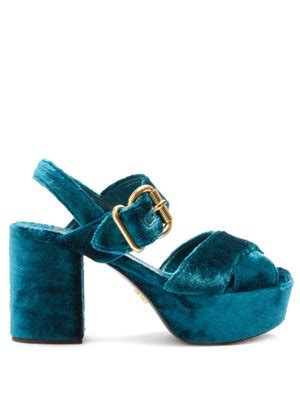 prada crushed velvet platform sandals|More.